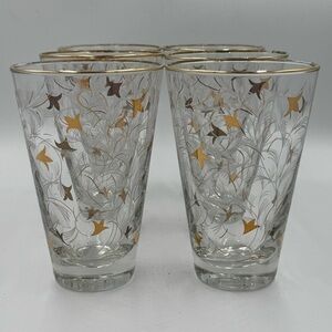 Vintage Libbey MCM Royal Fern Gold/White 10oz Flat Tumblers Set of 6